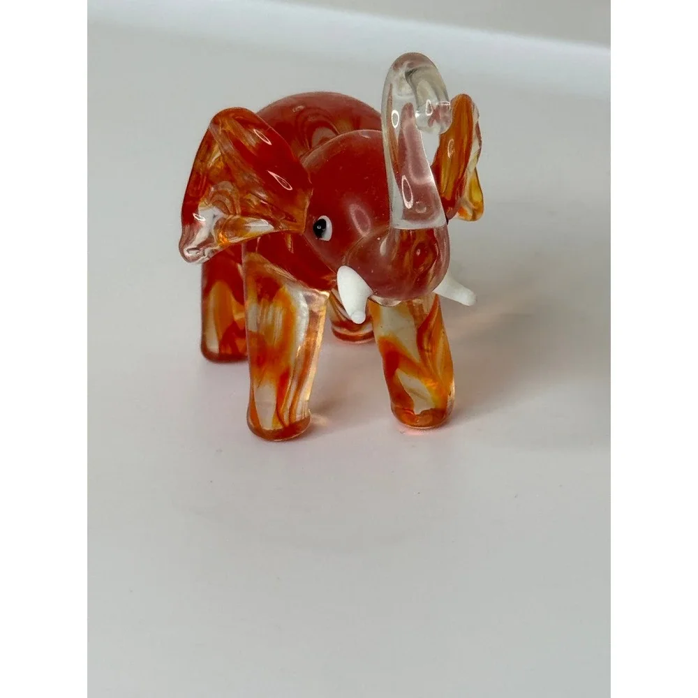 Lenox Glass Elephant Figurine Swirl Orange Red Clear Tail Collectible‎ Art